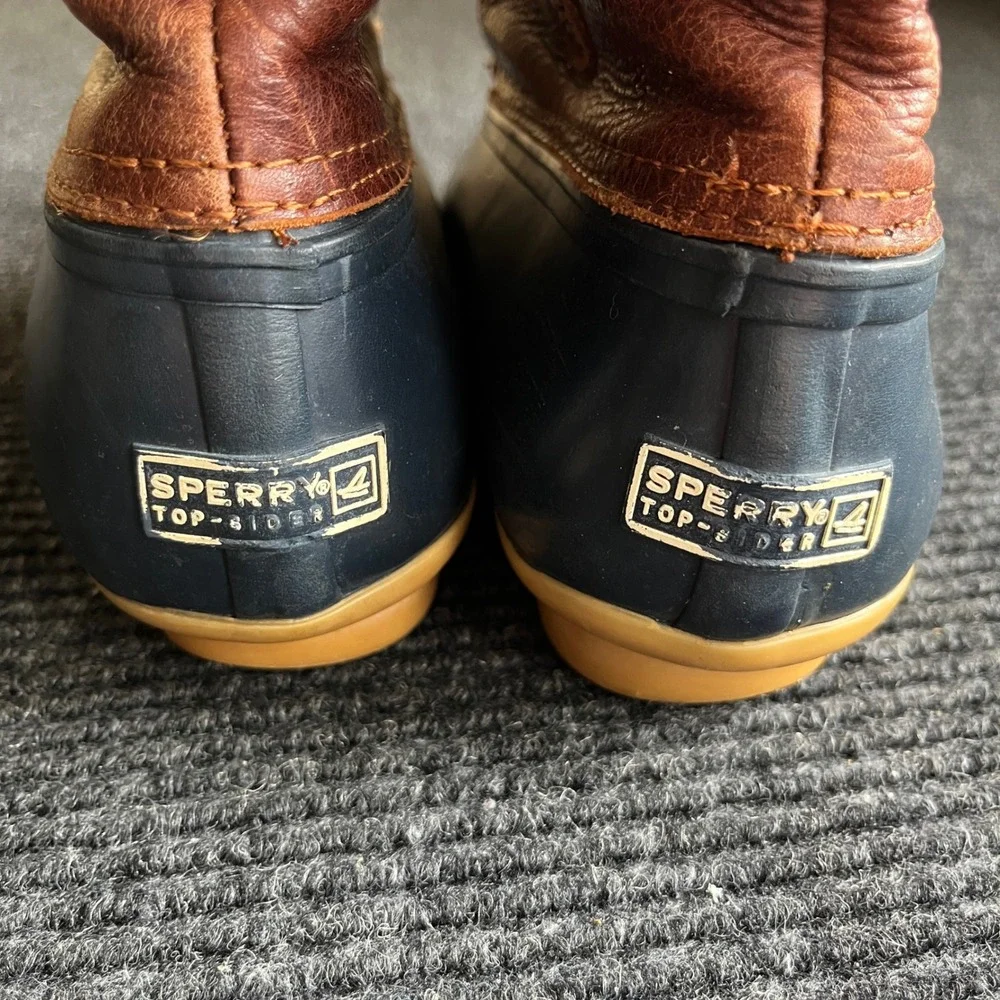 Sperry Saltwater Duck Boot Womens 9.5 Navy Brown Leather Waterproof  rain winter